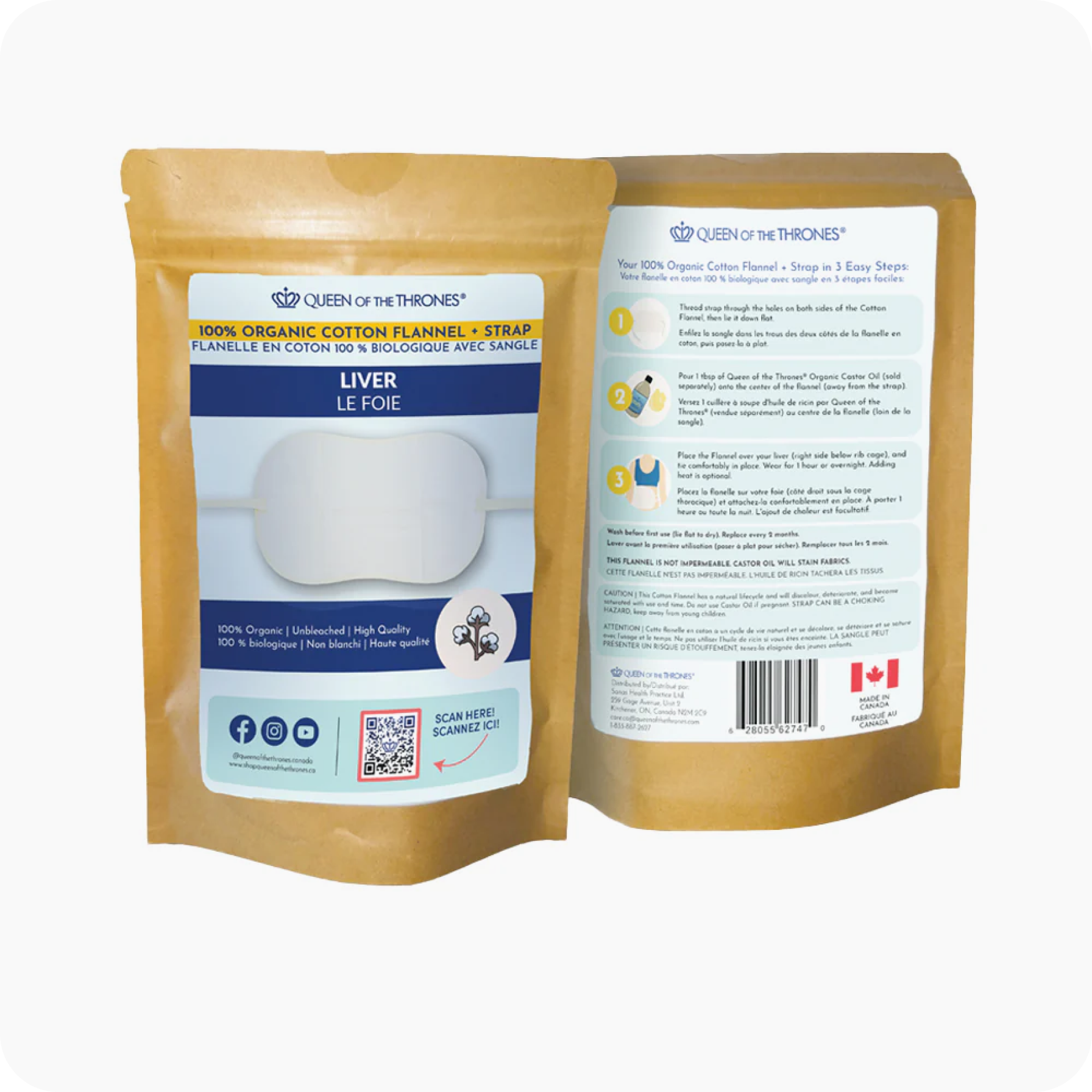 Organic Cotton Castor Oil Pack for Liver + Strap (excludes less-mess layer)