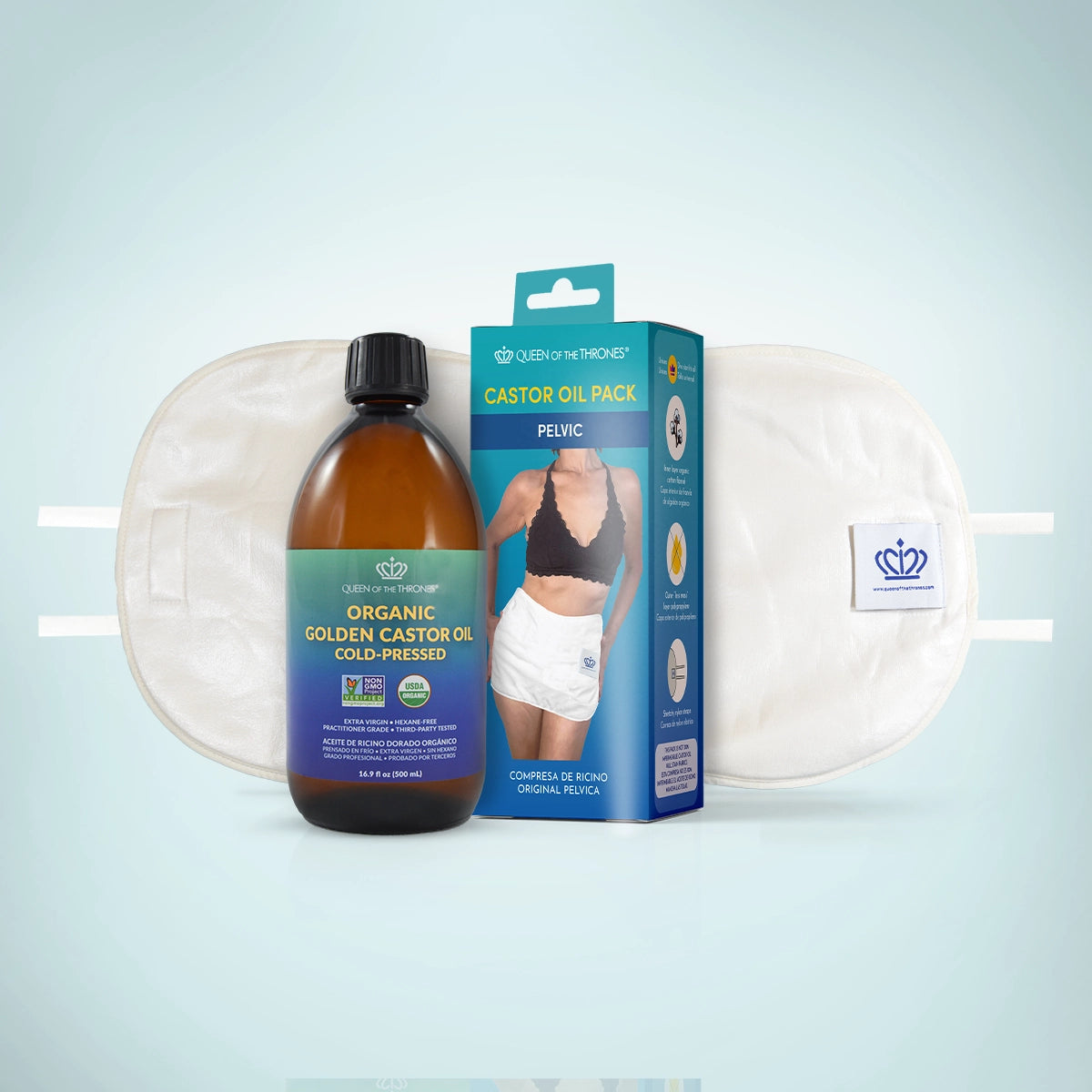 Kit de Compresa de Aceite de Ricino Orgánico para zona Pélvica