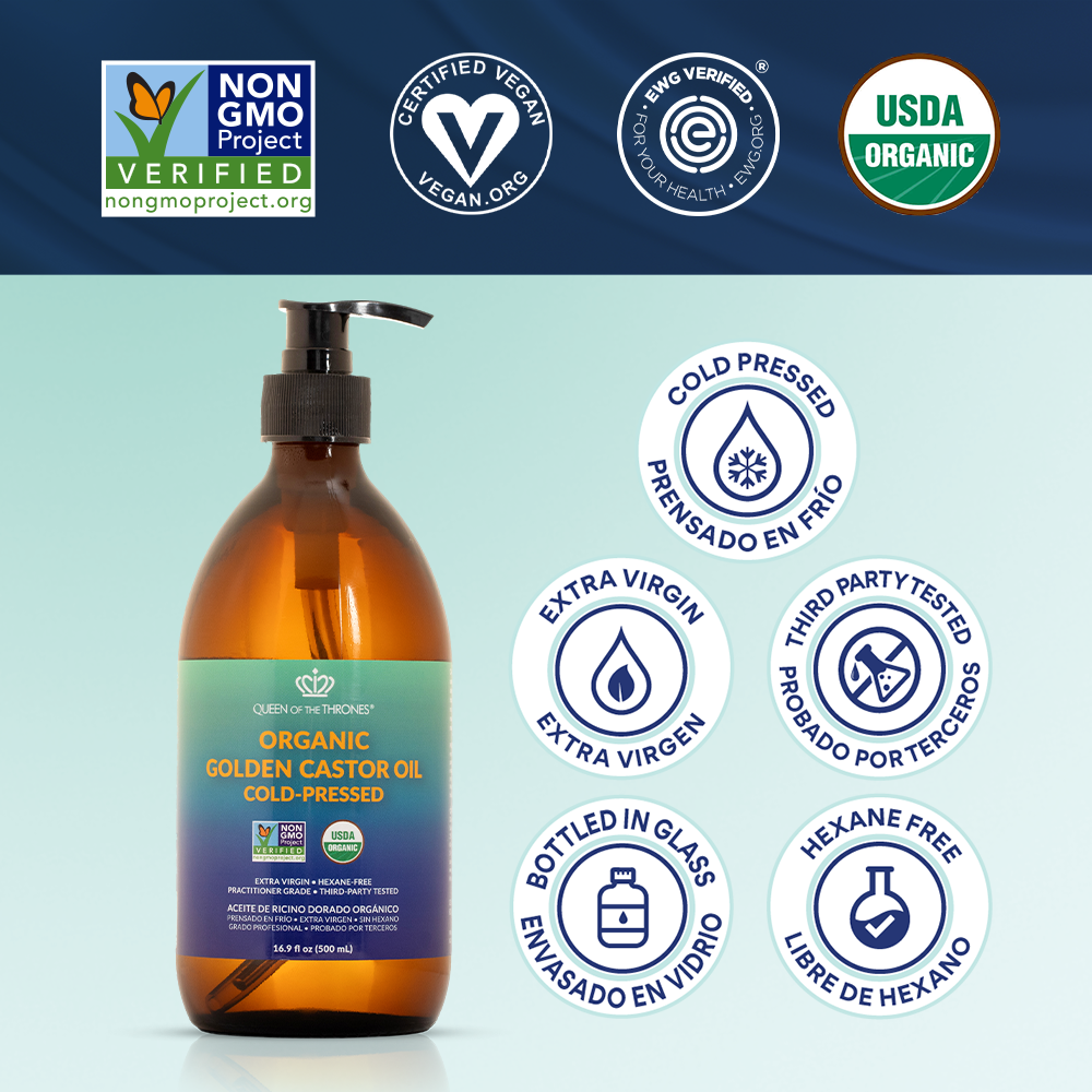 Aceite de Ricino Orgánico 16.9oz 100% Puro, Libre de Hexano, Extra-Virgen