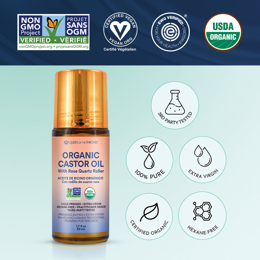 Aceite de ricino en roll-on con cuarzo rosa