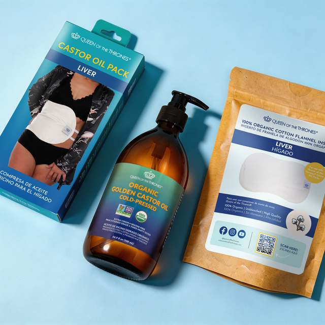 Kit de Compresa de Aceite de Ricino para el Hígado con Repuesto de Compresa de Algodón.