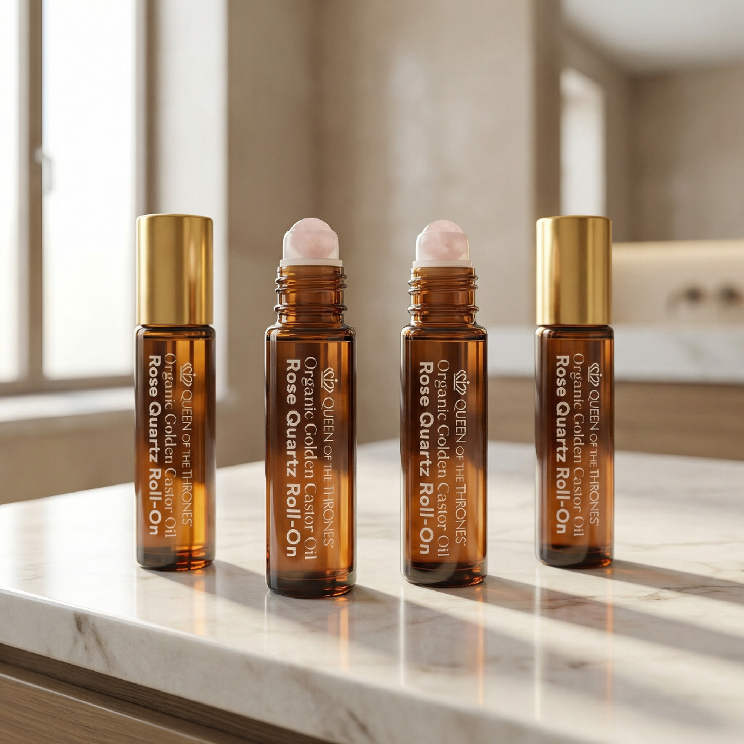 Organic Castor Oil Rose Quartz Roll-On for Fine Lines &amp; Wrinkles