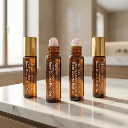 Organic Castor Oil Rose Quartz Roll-On for Fine Lines &amp; Wrinkles