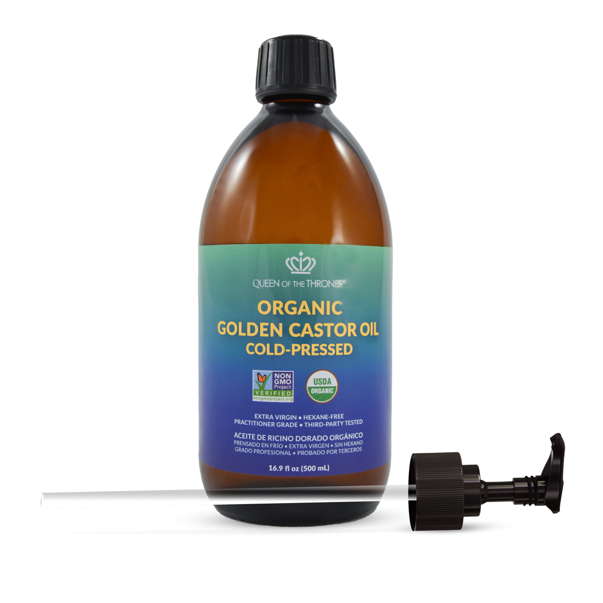 Aceite de Ricino Orgánico 16.9oz 100% Puro, Libre de Hexano, Extra-Virgen