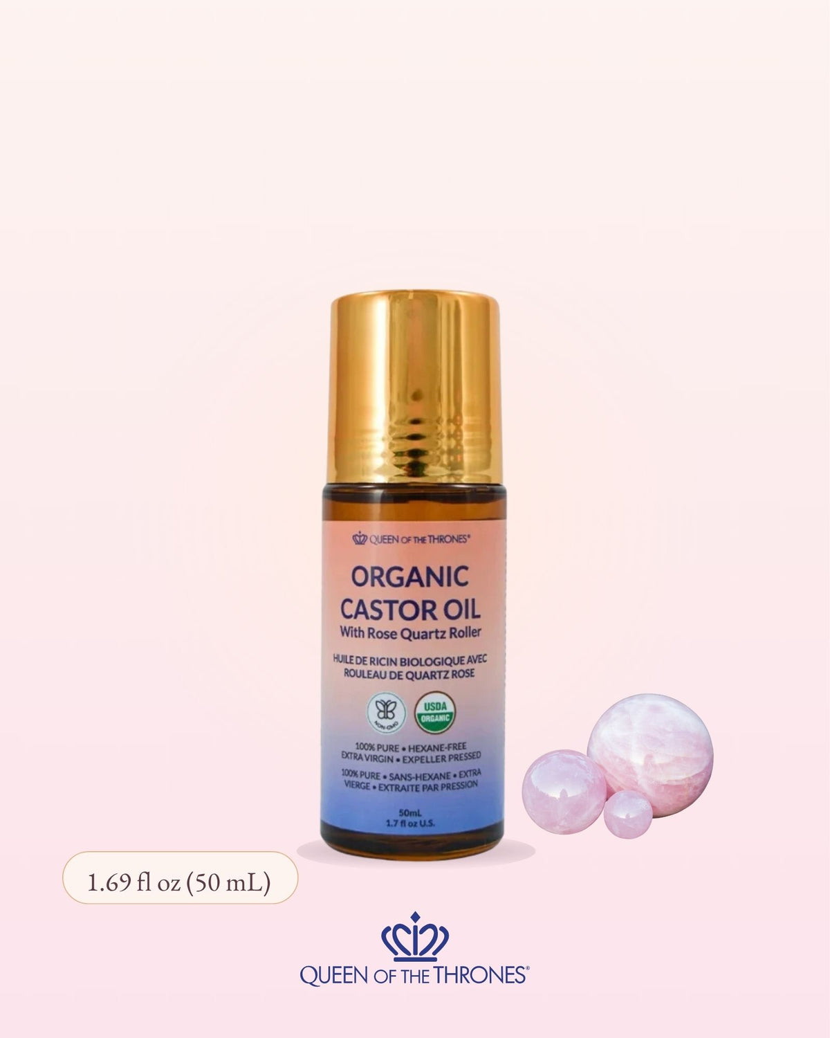 Aceite de ricino en roll-on con cuarzo rosa