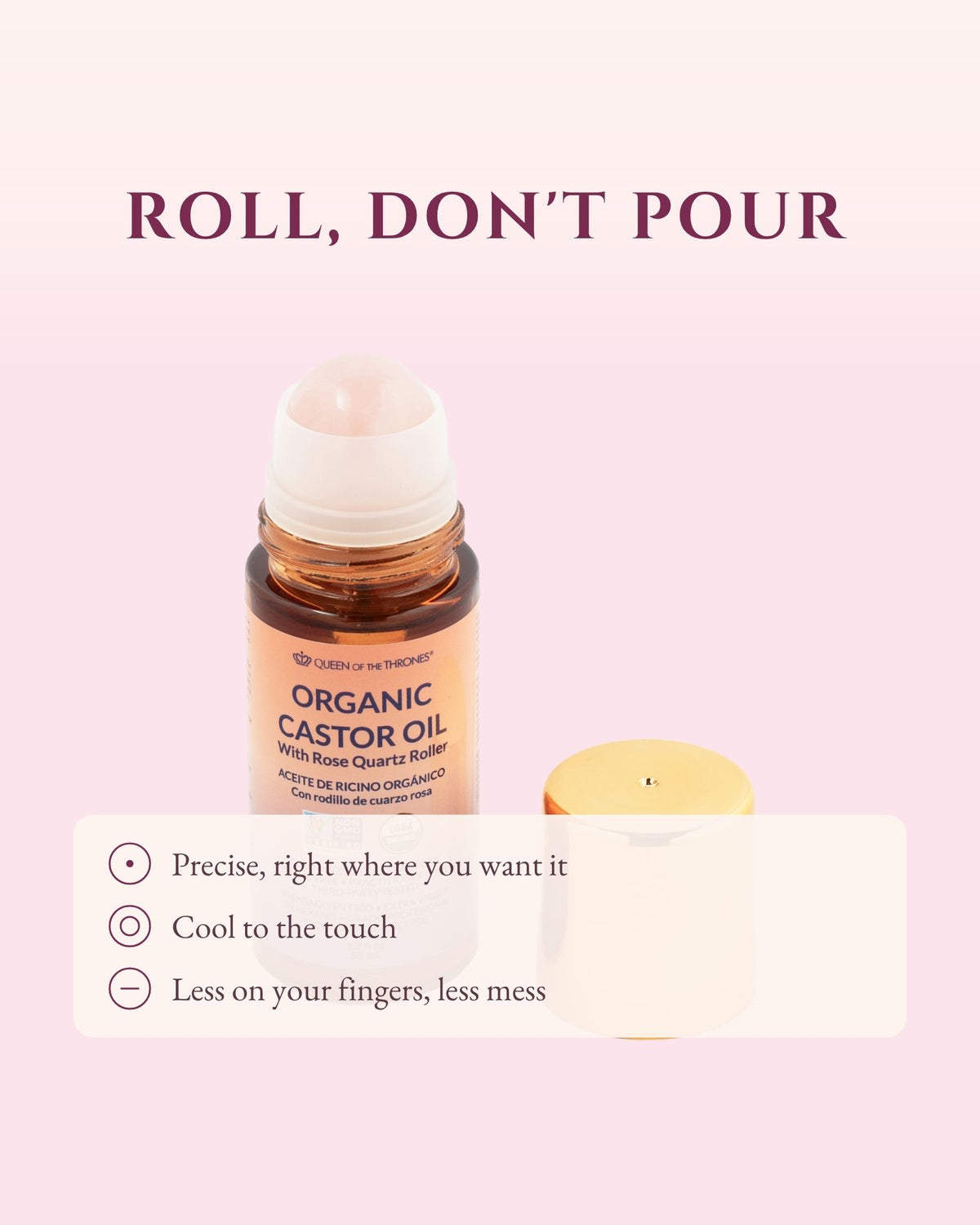 Aceite de ricino en roll-on con cuarzo rosa