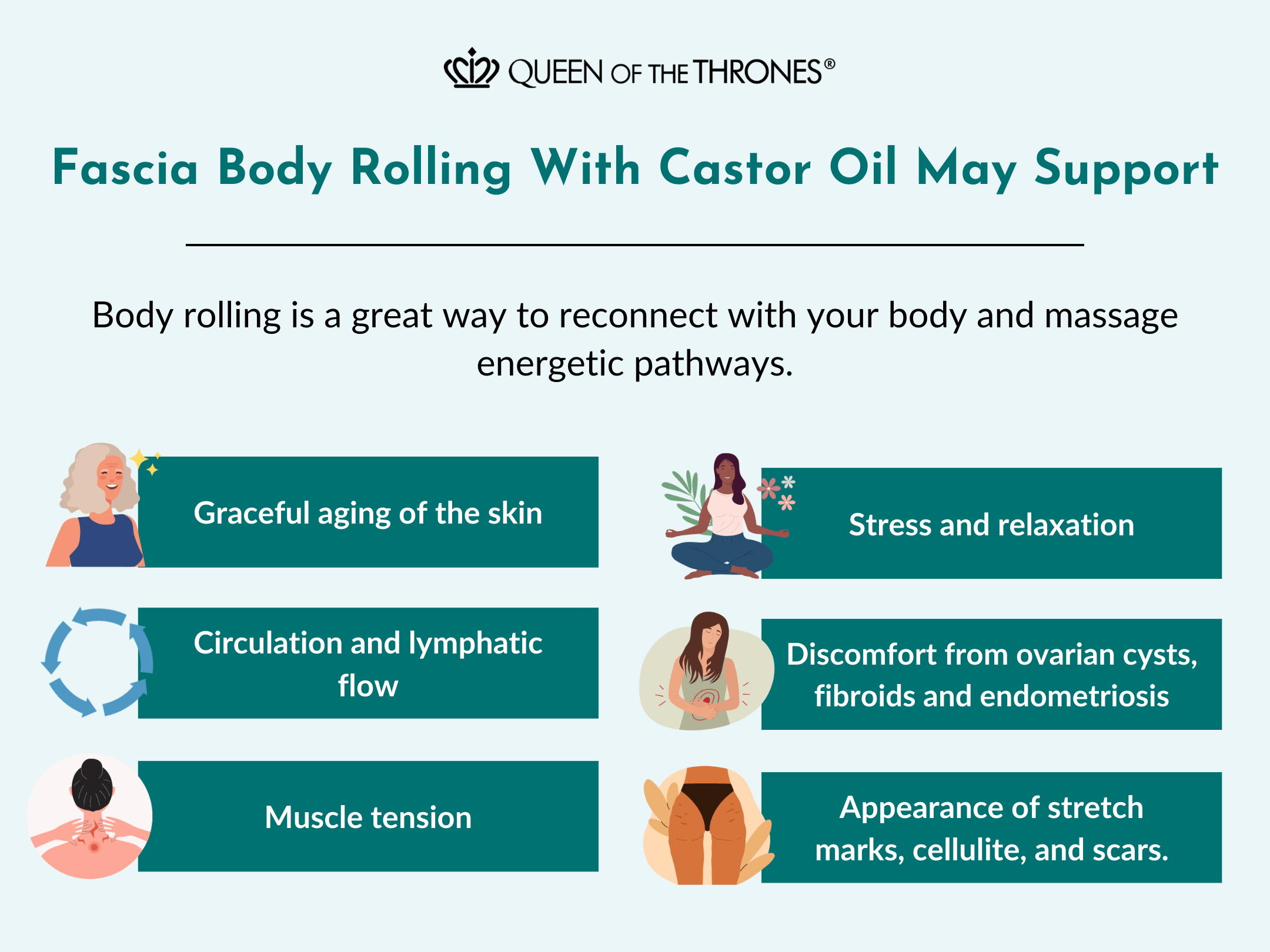 Queen of the Thrones Fascia Body Roller with Castor Oil may support