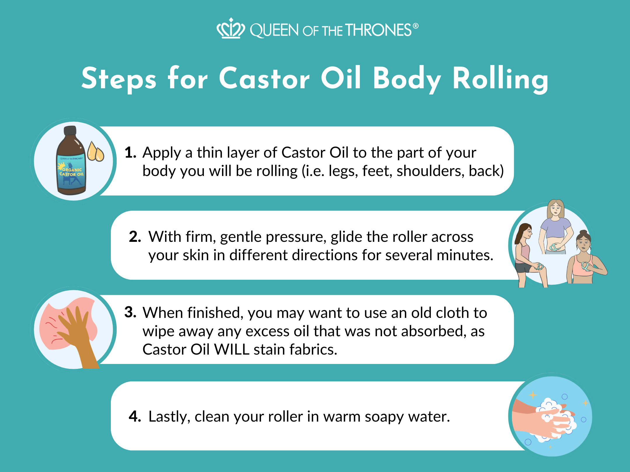 Steps for Castor Oil Body Roller by Queen of the Thrones