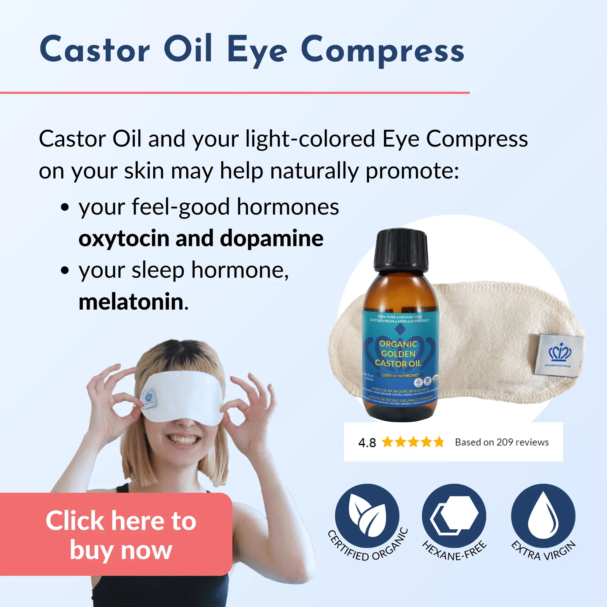 Queen-of-the-Thrones Castor Oil eye compress promotion 