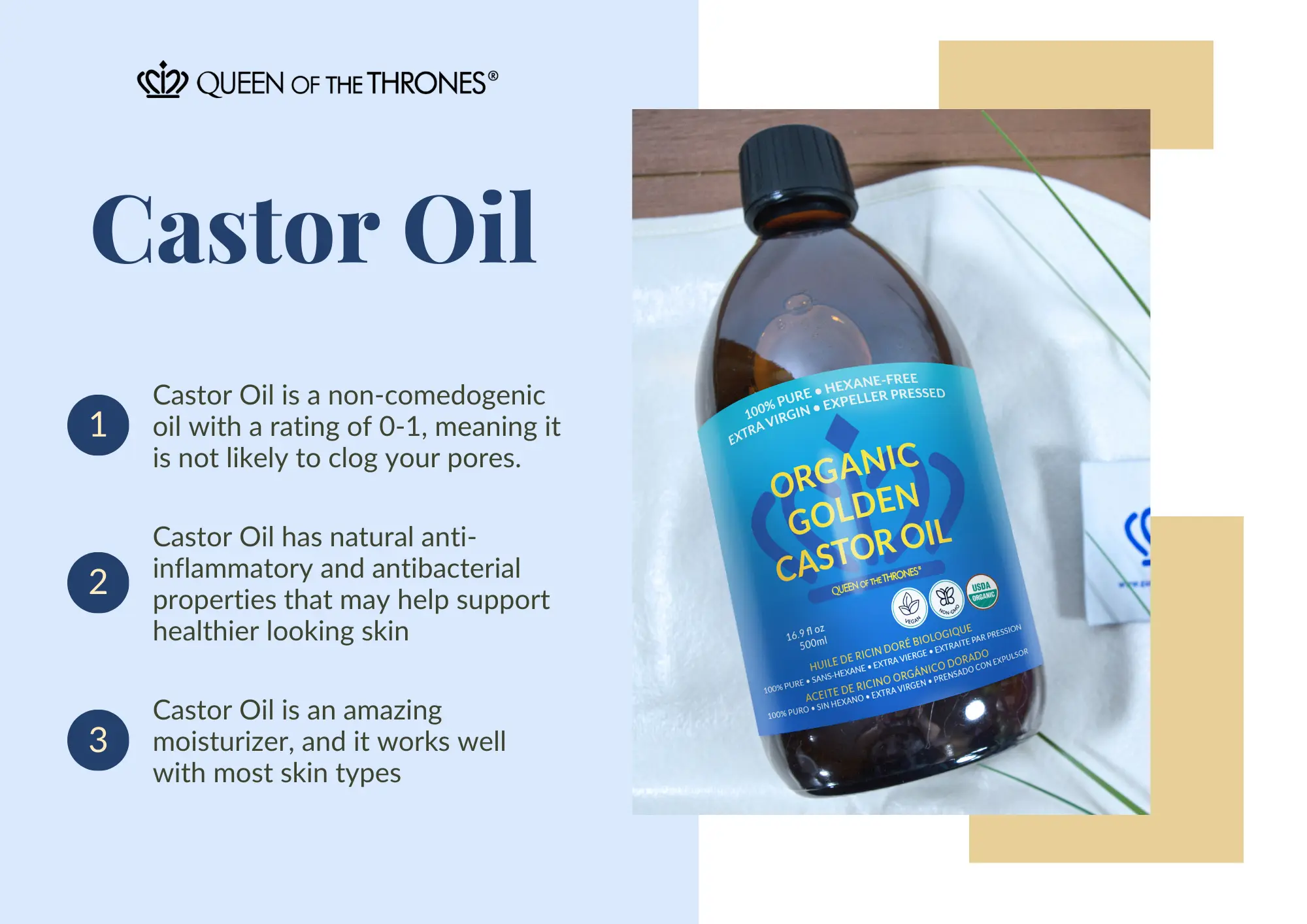 Find out what are the benefits of Queen of the Thrones Castor Oil