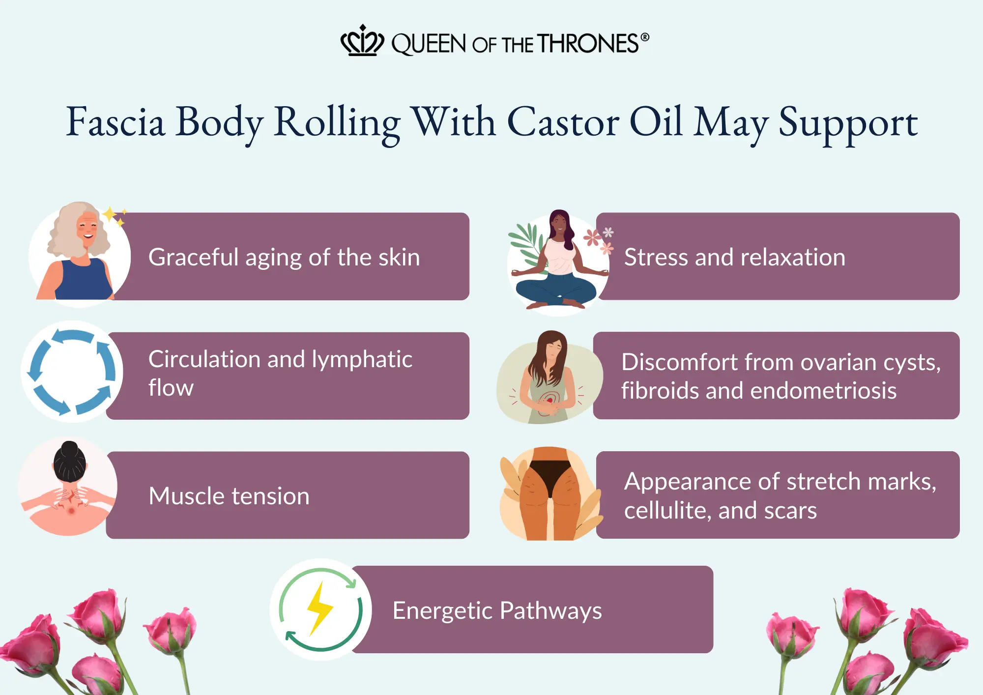 Queen of the Thrones Fascia Body Rolling with Castor Oil Supports