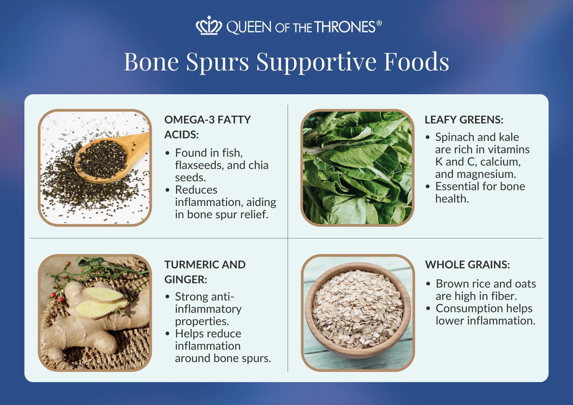 Bone spurs supportive foods by Queen of the Thrones