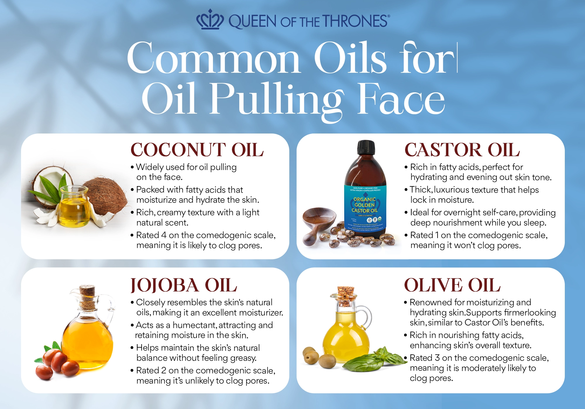 Common Oils for Oil Pulling for Face by Queen of the Thrones